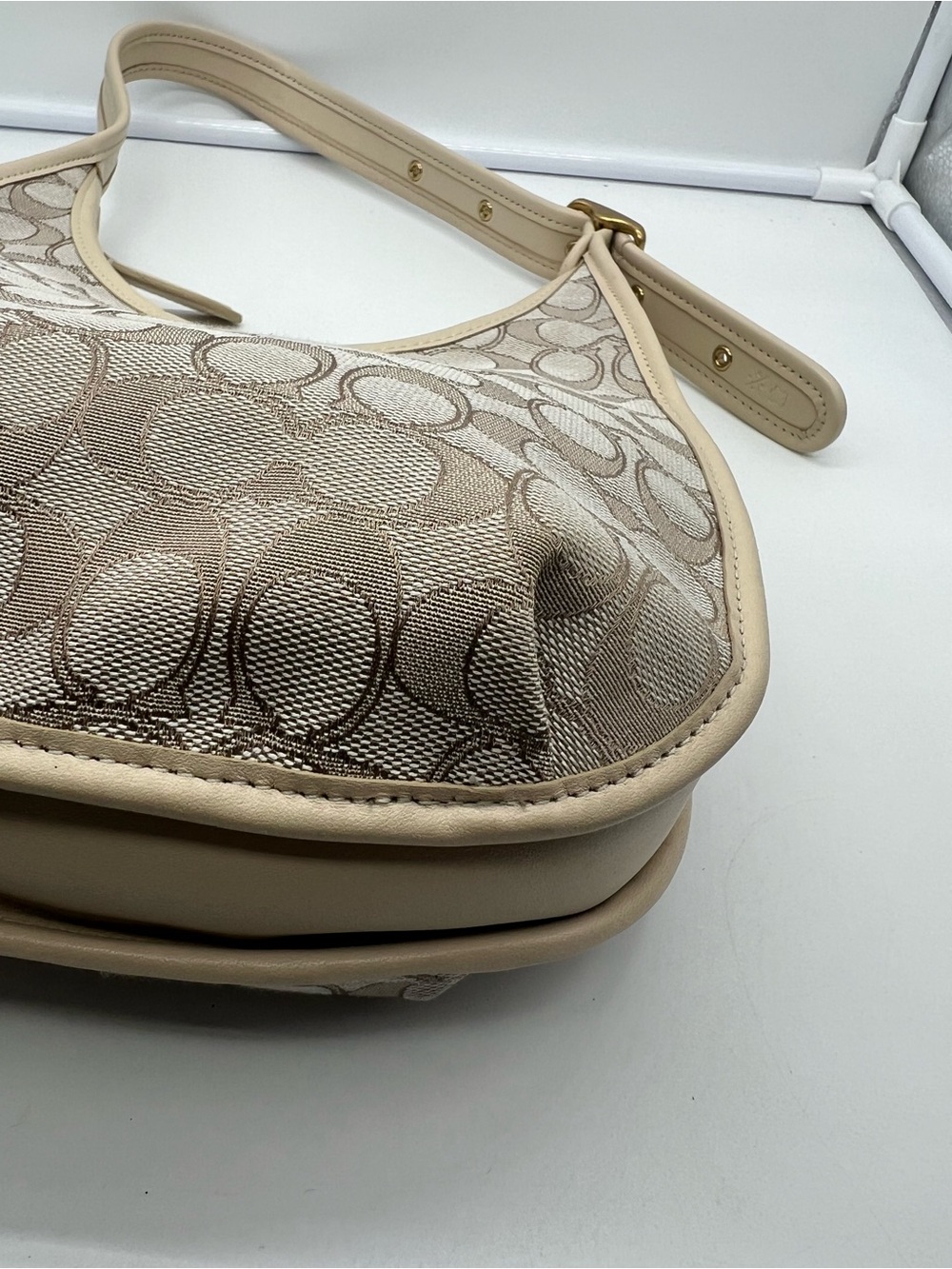 COACH C2588 Ergo Signature Jacquard Brass Stone Ivory Leather Shoulder Bag Hobo - Picture 11 of 17